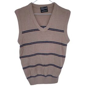 Vintage 80s 90s Chartwell Womens Tan Striped V Neck Knit Sweater Vest Size Large